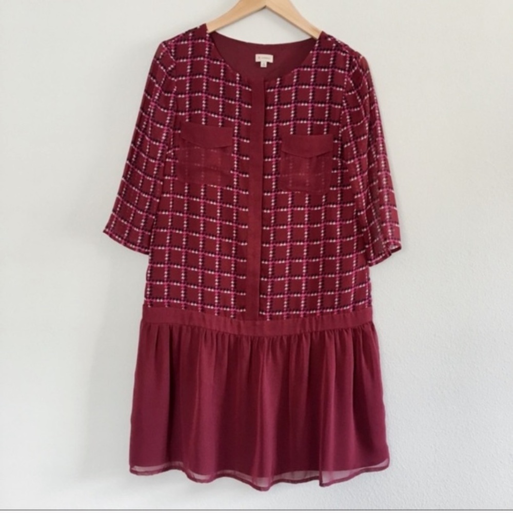 Cremiux Red houndstooth drop waist dress
